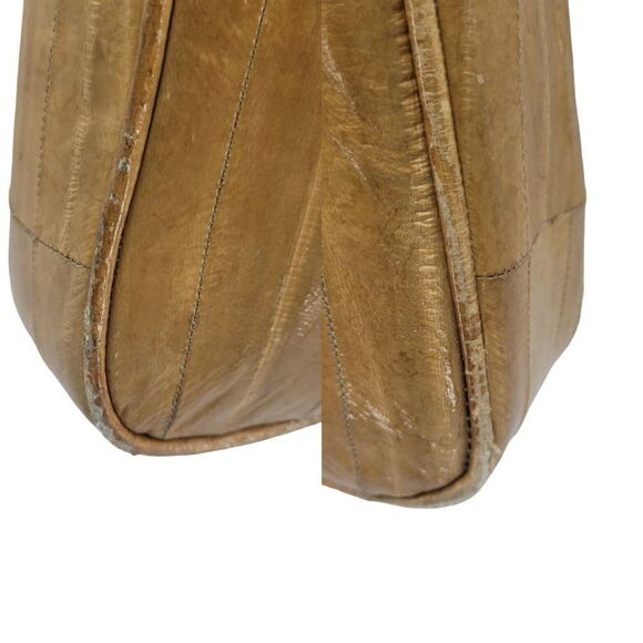 70's Shoulder Bag Eel Skin Leather Golden Tan Striped Textured Rectangle Zip - Picture 5 of 17